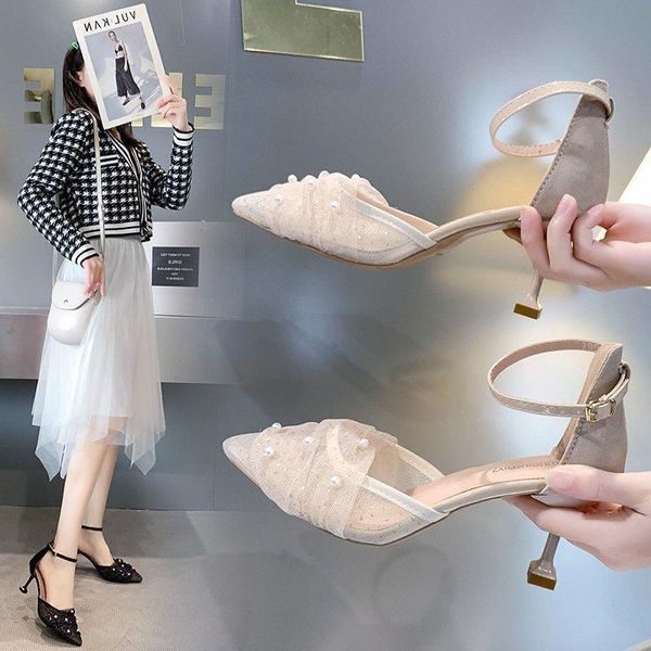 one-word buckle fairy sandals 2021 summer fashion all-match pearl stiletto women's mesh high-heeled dress shoes, Black
one-word buckle fairy sandals 2021 summer fashion all-match pearl stiletto women's mesh high-heeled dress shoes, Black