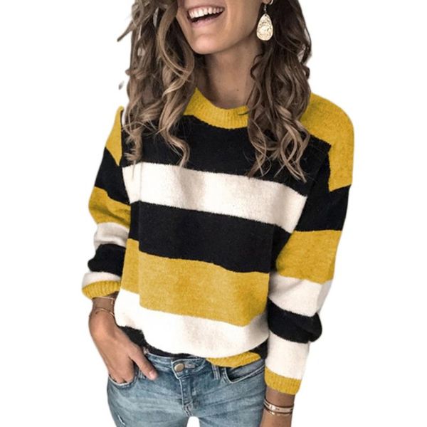 women's sweaters women long sleeve o-neck sweater contrasting color stripes loose knit jumper top, White;black
women's sweaters women long sleeve o-neck sweater contrasting color stripes loose knit jumper top, White;black