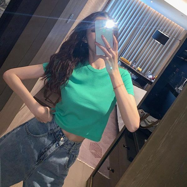 100% cotton short sleeve t-shirt women's high waist open navel slim student girlfriends summer top, White
100% cotton short sleeve t-shirt women's high waist open navel slim student girlfriends summer top, White