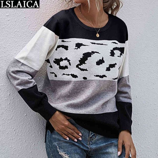 sweater women long sleeve o neck leopard striped patchwork autumn winter clothes for casual fashion knit sweaters 210520, White;black
sweater women long sleeve o neck leopard striped patchwork autumn winter clothes for casual fashion knit sweaters 210520, White;black