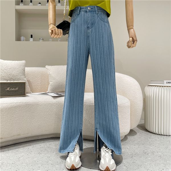 female spring 2021 niche design dark blue fashion leg wide retro pants striped waist high jeans
female spring 2021 niche design dark blue fashion leg wide retro pants striped waist high jeans