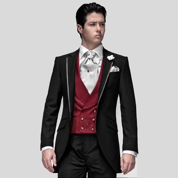 men's suits & blazers custom made groom tuxedo, bespoke black with silver grey lapel trims, dark red vest, tailor wedding for men, White;black
men's suits & blazers custom made groom tuxedo, bespoke black with silver grey lapel trims, dark red vest, tailor wedding for men, White;black