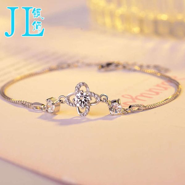 women's korean box chain lovers clover bracelet 925 hand bracelet silver jewelry, Black
women's korean box chain lovers clover bracelet 925 hand bracelet silver jewelry, Black