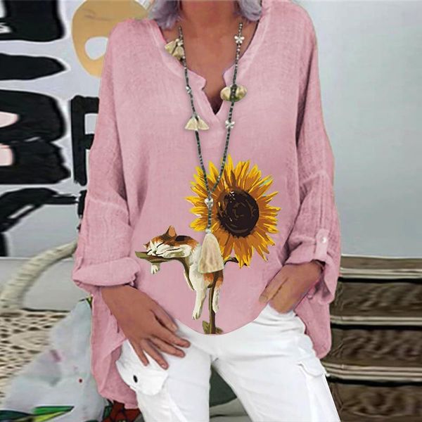 women's blouses & shirts sunflower print blouse women shirt casual long sleeve v-neck pullover loose et chemises harajuku blusas, White
women's blouses & shirts sunflower print blouse women shirt casual long sleeve v-neck pullover loose et chemises harajuku blusas, White
