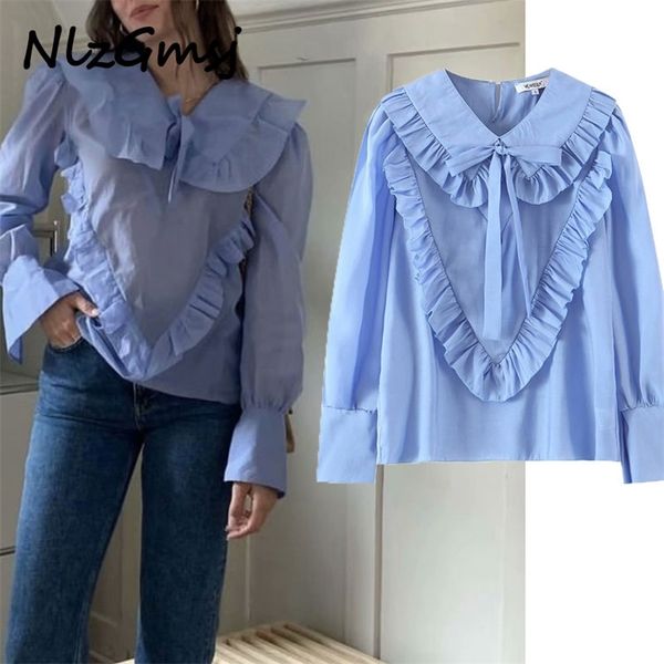 blouse women retro blue ruffles oversize collar shirt long sleeve chic female 210628, White
blouse women retro blue ruffles oversize collar shirt long sleeve chic female 210628, White