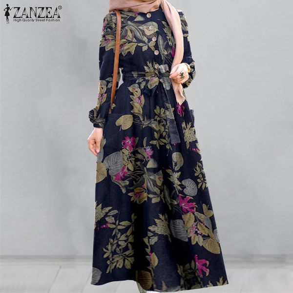 retro floral printed maxi dress womens autumn sundress 2021 zanzea muslim dresses female belted oversized long vestido robe, Black;gray
retro floral printed maxi dress womens autumn sundress 2021 zanzea muslim dresses female belted oversized long vestido robe, Black;gray