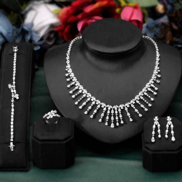 earrings & necklace 4pcs full jewelr sets classic bridal bracelets zircon for dubai women birthday gift wedding dresses, Silver
earrings & necklace 4pcs full jewelr sets classic bridal bracelets zircon for dubai women birthday gift wedding dresses, Silver