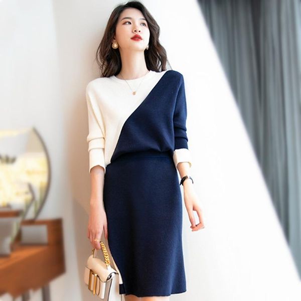 women's tracksuits elegant knitted 2 piece sets womens outfits patchwork pullovers long sleeve sweater + midi sprit skirt office lady s, Gray
women's tracksuits elegant knitted 2 piece sets womens outfits patchwork pullovers long sleeve sweater + midi sprit skirt office lady s, Gray