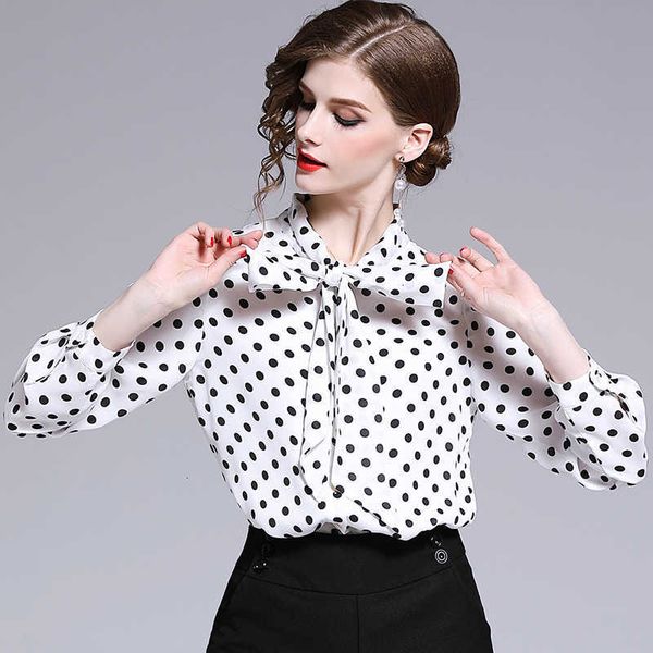 women's blouses & shirts primavera do sexo feminino polka-dot impresso magro chiffon camisa das meninas marca nove-manga trimestre cami, White
women's blouses & shirts primavera do sexo feminino polka-dot impresso magro chiffon camisa das meninas marca nove-manga trimestre cami, White