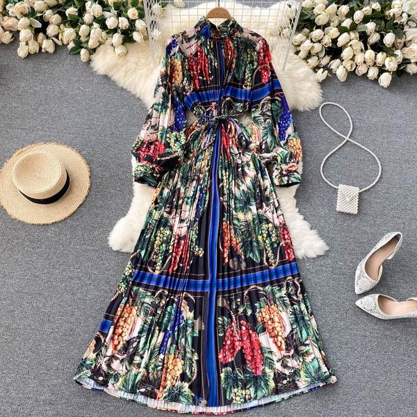 casual dresses 2021 autumn retro printed pleated long maxi dress vestidos femininity small stand collar lantern sleeve loose oversize, Black;gray
casual dresses 2021 autumn retro printed pleated long maxi dress vestidos femininity small stand collar lantern sleeve loose oversize, Black;gray