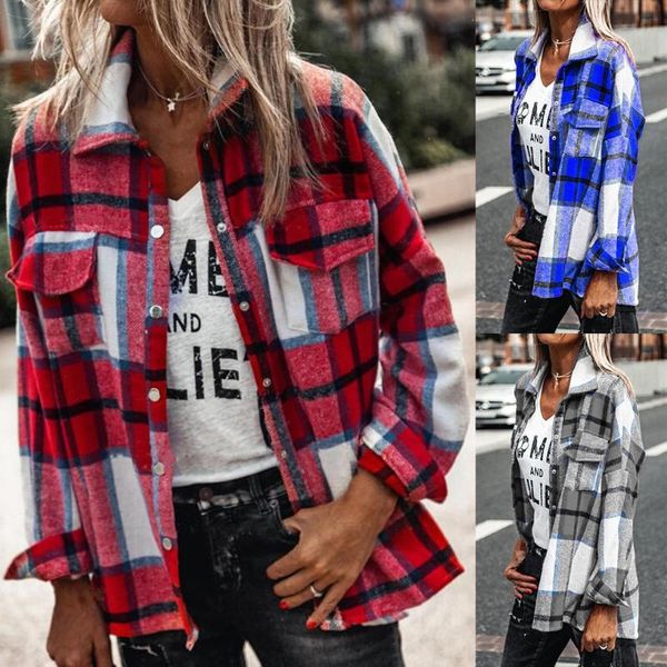 women's jackets clothes autumn winter long-sleeved plaid jacket shirt women fashion lapel single breasted cardigan coat, Black;brown