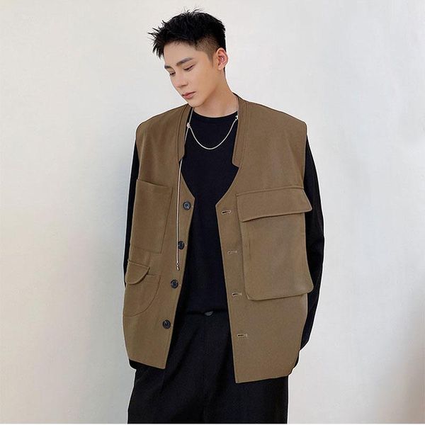 men's vests ins celebrities vest korean streetwear vintage fashion loose causal sleeveless cargo jacket man waistcoat, Black;white
men's vests ins celebrities vest korean streetwear vintage fashion loose causal sleeveless cargo jacket man waistcoat, Black;white