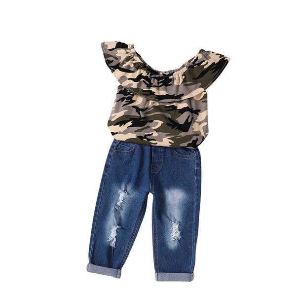 toddler girls 2pcs summer outfits, camouflage ruffle + ripped denim pants set,spring clothing/t-shirt blouse/loose fit clothing sets, White
toddler girls 2pcs summer outfits, camouflage ruffle + ripped denim pants set,spring clothing/t-shirt blouse/loose fit clothing sets, White