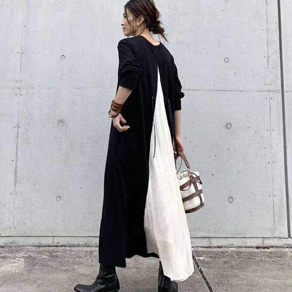 lotte spring autumn fashion style cotton long sleeve stitching black white, White;black
lotte spring autumn fashion style cotton long sleeve stitching black white, White;black