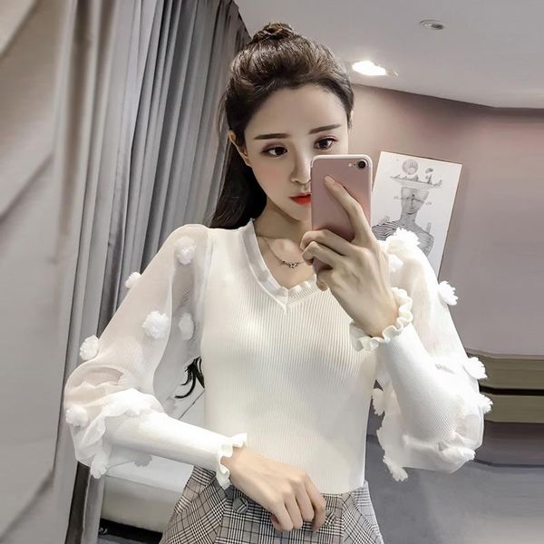 women's sweaters spring 2021 korean style clothing fashion brand flower v-neck pullovers lantern sleeve sweet beauty, White;black
women's sweaters spring 2021 korean style clothing fashion brand flower v-neck pullovers lantern sleeve sweet beauty, White;black