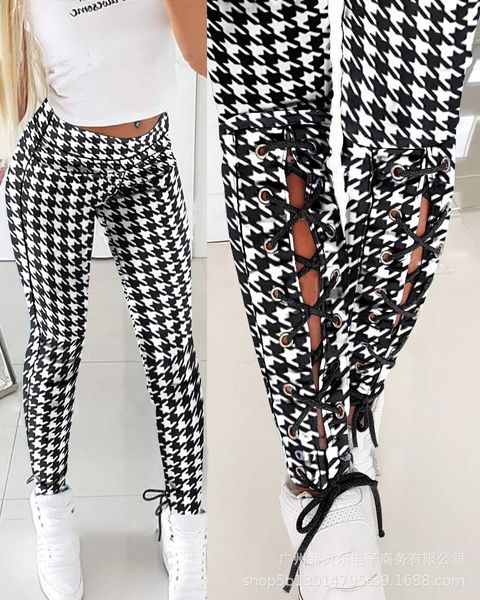 women's pants & capris fashion plaid print woman bandage women bottoms pencil trousers, Black;white
women's pants & capris fashion plaid print woman bandage women bottoms pencil trousers, Black;white