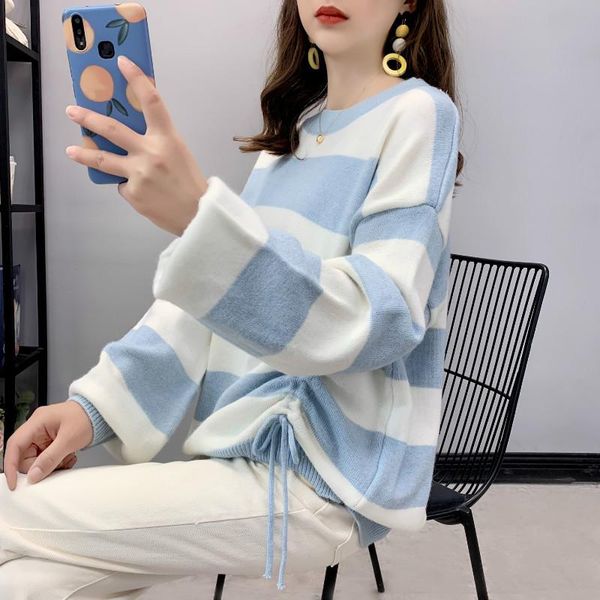 women's sweaters pullover loose fall 2021 korean striped crew neck splicing lantern sleeve slouchy lazy wind drawstring sweater, White;black
women's sweaters pullover loose fall 2021 korean striped crew neck splicing lantern sleeve slouchy lazy wind drawstring sweater, White;black