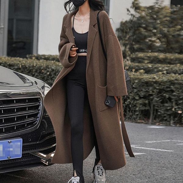 women's wool & blends knitted sweater cardigan coat women big lapel over the knee lazy high sense of high-quality pocket temperament lo, Black
women's wool & blends knitted sweater cardigan coat women big lapel over the knee lazy high sense of high-quality pocket temperament lo, Black