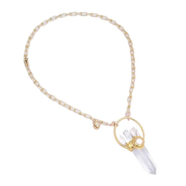 pendant necklaces jk natural white quartzs point necklace biwa pearl chain 20" for women, Silver
pendant necklaces jk natural white quartzs point necklace biwa pearl chain 20" for women, Silver