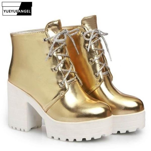 hip hop block high heel womens ankle boots fashion faux patent leather stage show footwear lace up thick platform punk shoes, Black
hip hop block high heel womens ankle boots fashion faux patent leather stage show footwear lace up thick platform punk shoes, Black