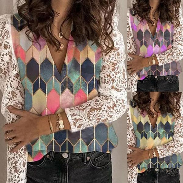 in autumn bottoming lace shirt jacket v-neck printed women's elegant long-sleeved clothes women t-shirt, White
in autumn bottoming lace shirt jacket v-neck printed women's elegant long-sleeved clothes women t-shirt, White