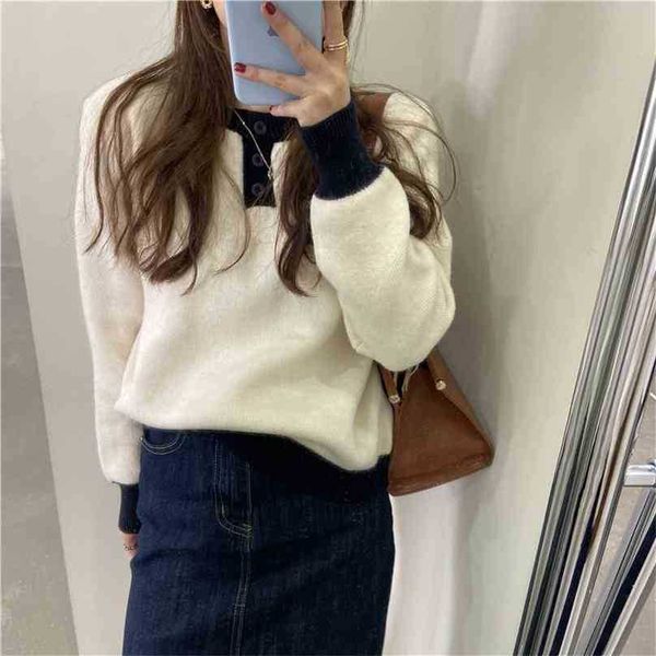 fashion sweaters patchwork streetwear retro elegance chic solid loose pullovers women warm clothe 210525, White;black
fashion sweaters patchwork streetwear retro elegance chic solid loose pullovers women warm clothe 210525, White;black