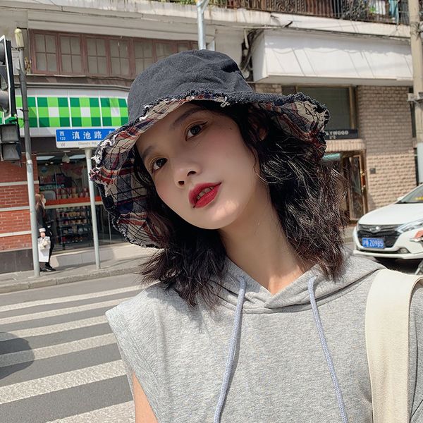 double sided fringed fisherman's hat women's sunscreen basin hat summer korean versatile thin fashion hat, Blue;gray
double sided fringed fisherman's hat women's sunscreen basin hat summer korean versatile thin fashion hat, Blue;gray