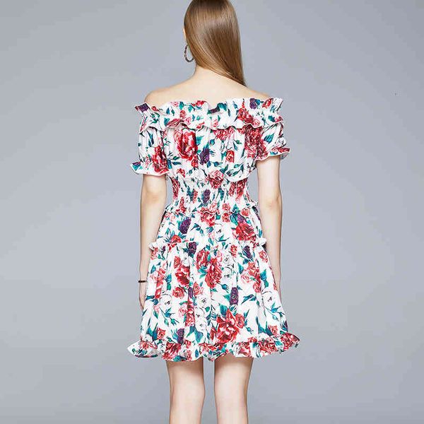 dresses designer runway women's summer off the shoulder elastic waist floral print elegant mini es ladies short, Black;gray
dresses designer runway women's summer off the shoulder elastic waist floral print elegant mini es ladies short, Black;gray