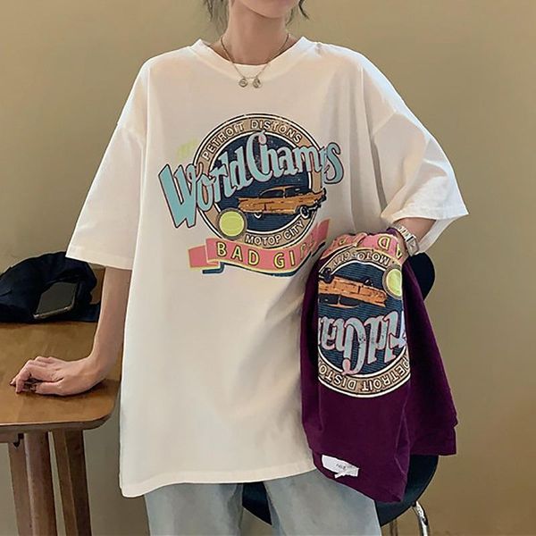 women's t-shirt cotton summer korean short sleeve women casual loose letter print pattern harajuku style all-match female, White
women's t-shirt cotton summer korean short sleeve women casual loose letter print pattern harajuku style all-match female, White