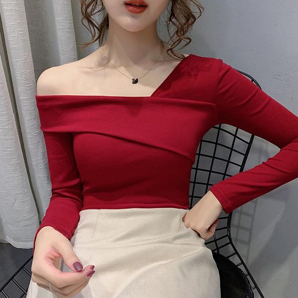women's t-shirt korean style t shirt clothing strapless women bottoming autumn spring long sleeve lady blusa, White 
women's t-shirt korean style t shirt clothing strapless women bottoming autumn spring long sleeve lady blusa, White