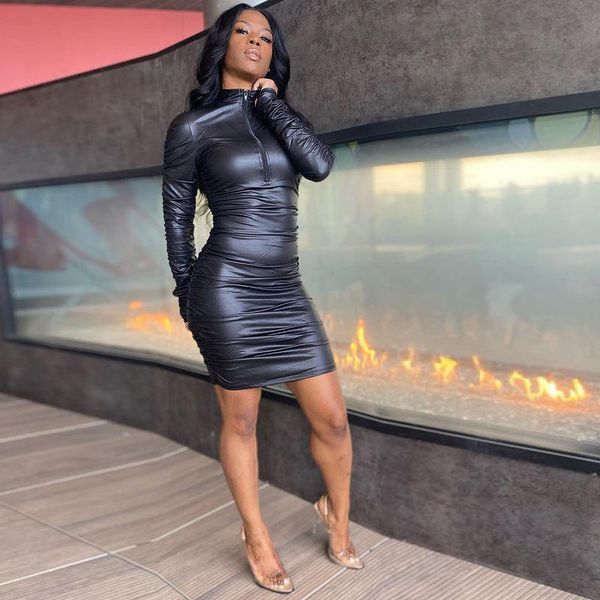casual dresses dpsde 2021 spring fashion street girl style short long sleeve zipper pure color leather mini, Black;gray
casual dresses dpsde 2021 spring fashion street girl style short long sleeve zipper pure color leather mini, Black;gray