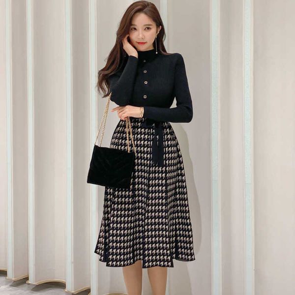 fall winter women black patchwork houndstooth knitted dresses elegant belted slim bottoming sweater dress vestidos 210529, Black;gray
fall winter women black patchwork houndstooth knitted dresses elegant belted slim bottoming sweater dress vestidos 210529, Black;gray