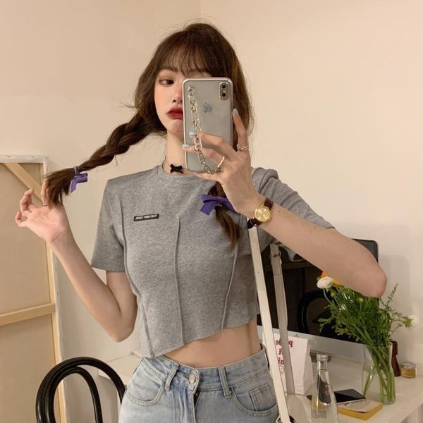 women's t-shirt tide summer short design sense niche short-sleeved irregular navel all-match, White
women's t-shirt tide summer short design sense niche short-sleeved irregular navel all-match, White