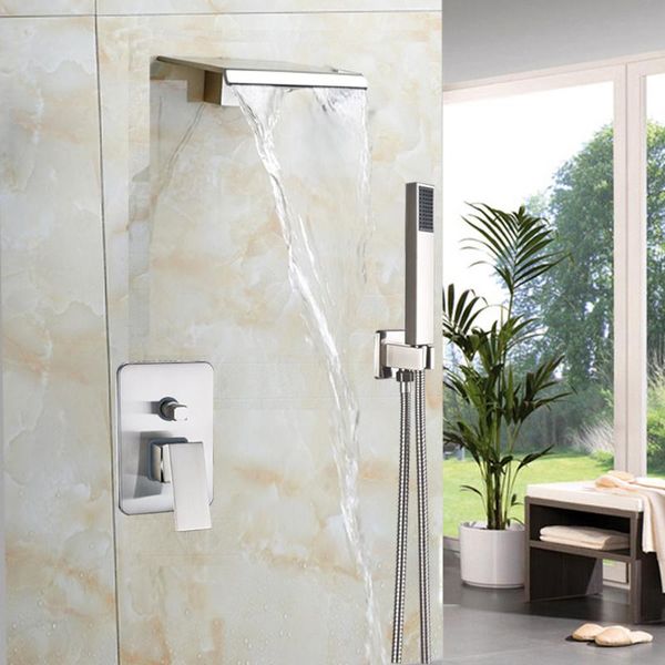 brushed nickel waterfall shower faucet set wall mounted bathroom mixer tap with handshower sets
brushed nickel waterfall shower faucet set wall mounted bathroom mixer tap with handshower sets