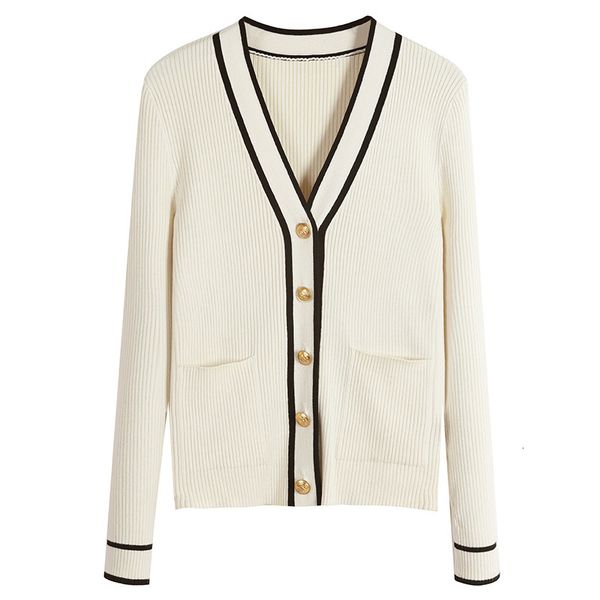 sweaters women's metal buckle contrast color edging slim slimming v-neck knitted cardigan sweater 20 early autumn, White;black
sweaters women's metal buckle contrast color edging slim slimming v-neck knitted cardigan sweater 20 early autumn, White;black