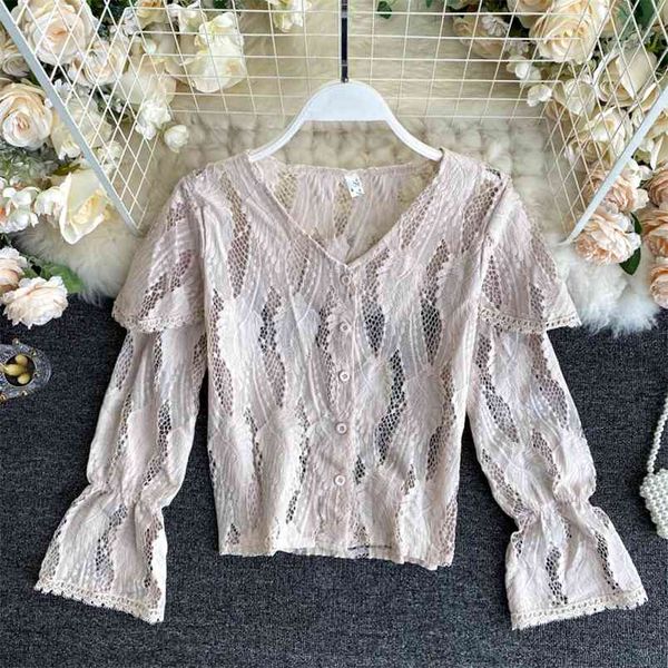spring autumn women's korean style perspective hollow lace v-neck blouse trumpet sleeve all-match female ll349 210506, White
spring autumn women's korean style perspective hollow lace v-neck blouse trumpet sleeve all-match female ll349 210506, White