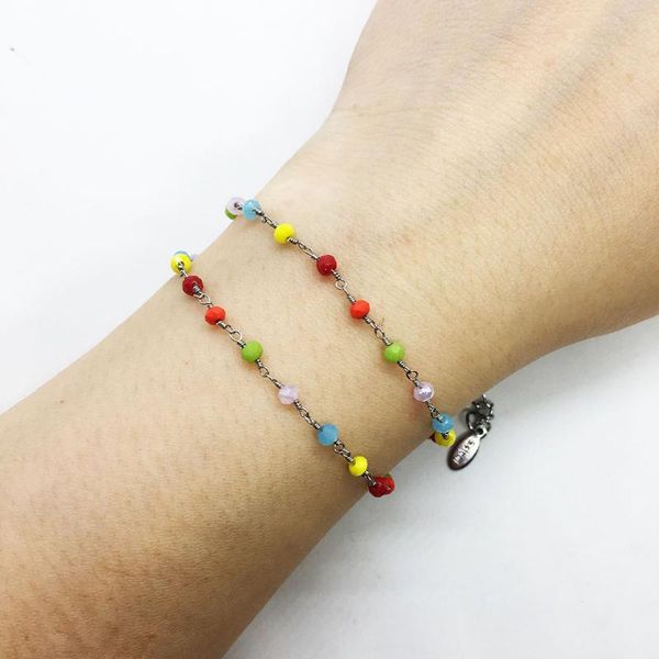 link, chain 17+5cm wide 3mm stainless steel candy color enamel beaded ladies bracelet feminina jewelry wholesale items, Black
link, chain 17+5cm wide 3mm stainless steel candy color enamel beaded ladies bracelet feminina jewelry wholesale items, Black