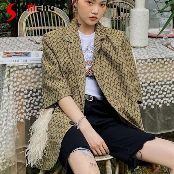 women's suits & blazers retro loose yellow pattern short sleeve button up for women 2021 summer thin ladies suit jacket streetwear, White;black
women's suits & blazers retro loose yellow pattern short sleeve button up for women 2021 summer thin ladies suit jacket streetwear, White;black