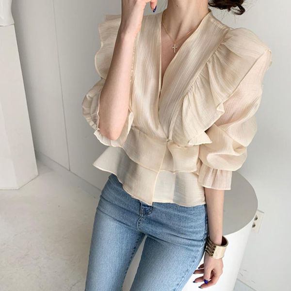 women's blouses & shirts blusas mujer de moda elegant korean chic autumn slim v neck ruffled chiffon women puff sleeve drop, White
women's blouses & shirts blusas mujer de moda elegant korean chic autumn slim v neck ruffled chiffon women puff sleeve drop, White
