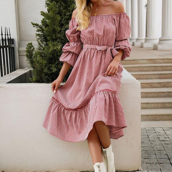casual dresses autumn women slash neck dress plaid long sleeve a-line off shoulder vacation party ruffles sundress vestidos 2021, Black;gray
casual dresses autumn women slash neck dress plaid long sleeve a-line off shoulder vacation party ruffles sundress vestidos 2021, Black;gray