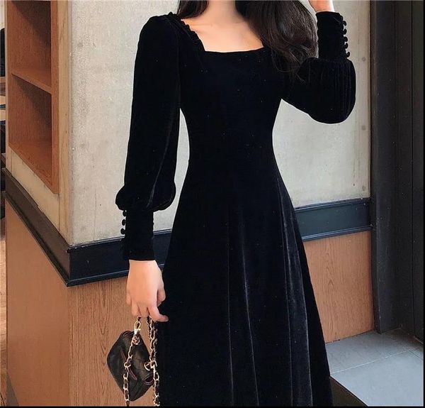 autumn and winter gold velvet womens dresses french retro square collar waist office lady knee length, Black;gray
autumn and winter gold velvet womens dresses french retro square collar waist office lady knee length, Black;gray