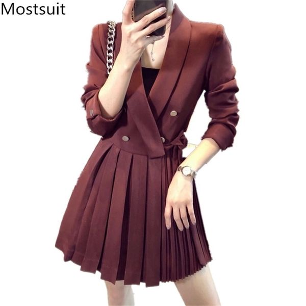 autumn korean elegant women blazer dress long sleeve v-neck double-breasted pleated mini dresses vestidos femme 210513, Black;gray
autumn korean elegant women blazer dress long sleeve v-neck double-breasted pleated mini dresses vestidos femme 210513, Black;gray