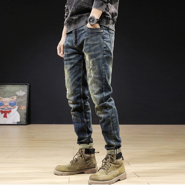 jeans italian style fashion men jeans retro dark blue elastic cotton ripped denim trousers vintage designer long pants
jeans italian style fashion men jeans retro dark blue elastic cotton ripped denim trousers vintage designer long pants