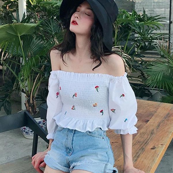 women's blouses & shirts women slash neck short sleeve female shirt retro embroidery floral blouse, White
women's blouses & shirts women slash neck short sleeve female shirt retro embroidery floral blouse, White
