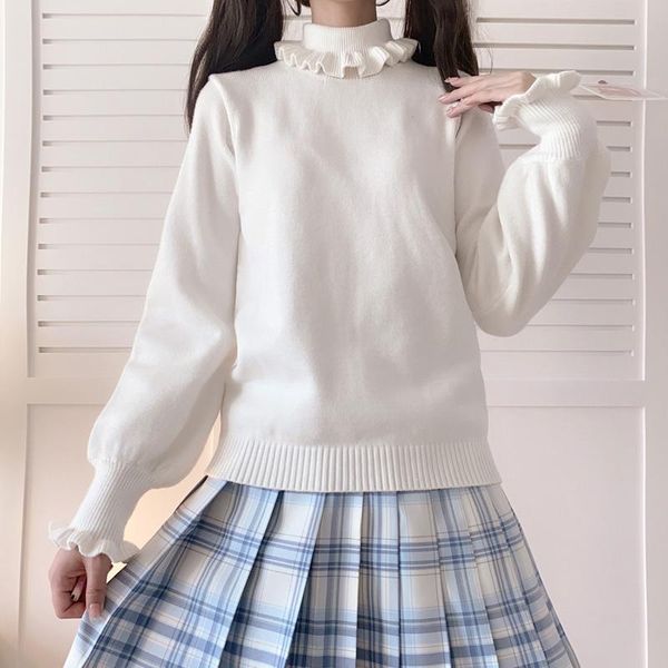 women's sweaters autumn winter turtle neck long sleeve sweater for women ruffle soft girl white basic knitwear baby doll lolita pullov, White;black
women's sweaters autumn winter turtle neck long sleeve sweater for women ruffle soft girl white basic knitwear baby doll lolita pullov, White;black