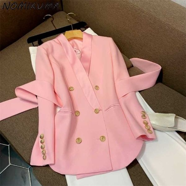 nomikuma elegant double breasted women blazer coat korean belt slim waist suit jacket autumn v-neck blazers femme 6x226 211122, White;black
nomikuma elegant double breasted women blazer coat korean belt slim waist suit jacket autumn v-neck blazers femme 6x226 211122, White;black