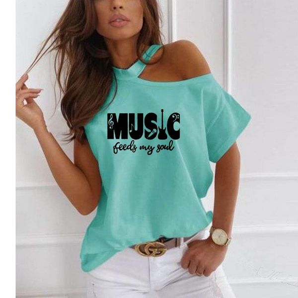 women's t-shirt music feel my soul print women casual lover gift irregular off shoulder tshirt for female punk tumblr summer, White
women's t-shirt music feel my soul print women casual lover gift irregular off shoulder tshirt for female punk tumblr summer, White