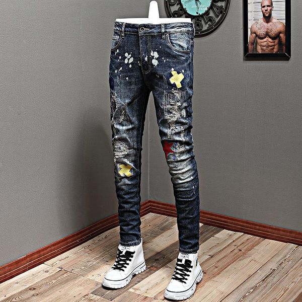 men's jeans street style fashion men retro blue elastic slim fit ripped embroidery patch designer hip hop denim pencil pants
men's jeans street style fashion men retro blue elastic slim fit ripped embroidery patch designer hip hop denim pencil pants