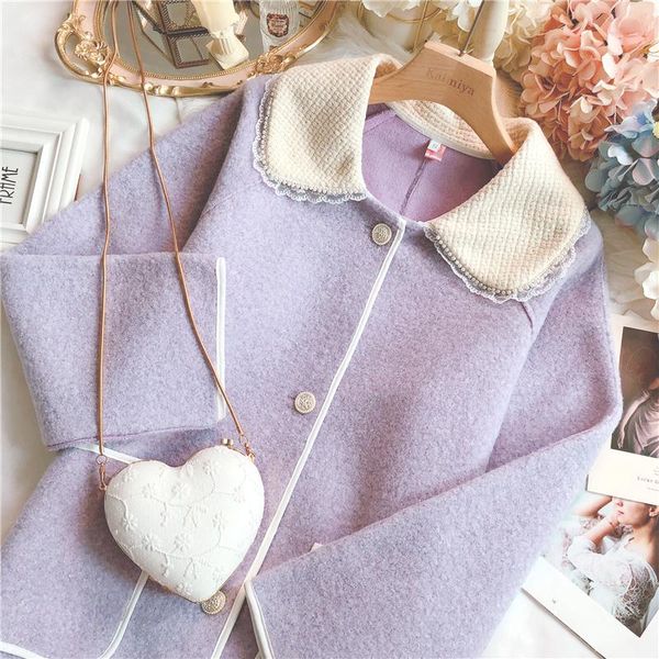women's wool & blends autumn winter woolen cloth coat women french vintage gentle doll collar lace trim outer jacket girl mid-length ov, Black
women's wool & blends autumn winter woolen cloth coat women french vintage gentle doll collar lace trim outer jacket girl mid-length ov, Black