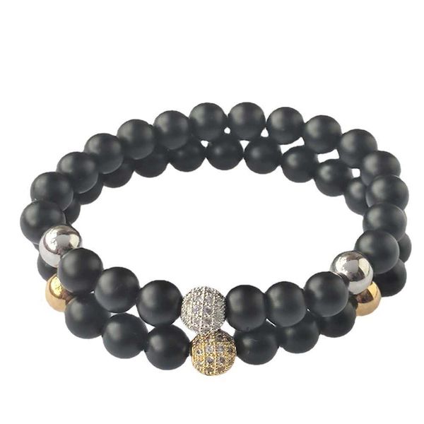 accessories 8mm frosted stone beaded bracelet copper inlaid with zircon crown couple elastic bead bracelet, Black
accessories 8mm frosted stone beaded bracelet copper inlaid with zircon crown couple elastic bead bracelet, Black